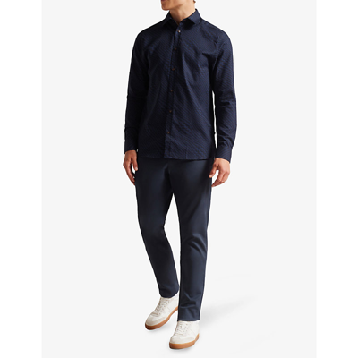 Shop Ted Baker Lawford Graphic-print Cotton-poplin Shirt In Navy