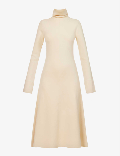 Shop Joseph Womens Marzipan Turtleneck Flared Stretch-silk Blend Midi Dress