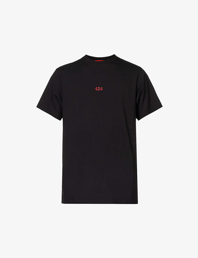 Shop 424 Logo-embroidered Relaxed-fit Cotton-jersey T-shirt In Black