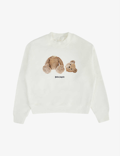 Shop Palm Angels Bear Graphic-print Cotton-jersey Sweatshirt 4-12 Years In White Brown