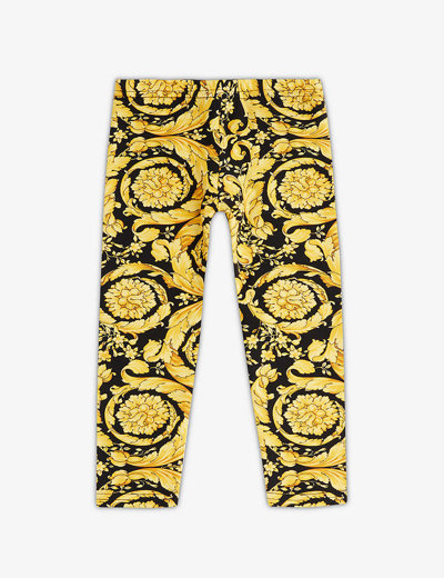 Shop Versace Barocco Graphic-print Stretch-cotton Jersey Leggings 6-36 Months In Multicolor