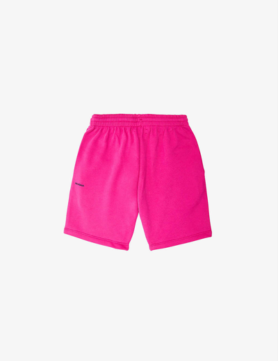Shop Pangaia 365 Text-print Mid-rise Organic Cotton-jersey Shorts 3-12 Years In Foxglove Pink