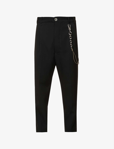 Shop Song For The Mute Detachable-chain Cropped Regular-fit Tapered Wool Trousers In Black