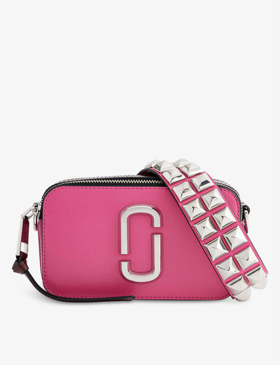Pink Snapshot Studded Leather Cross Body Bag In Magenta Multi