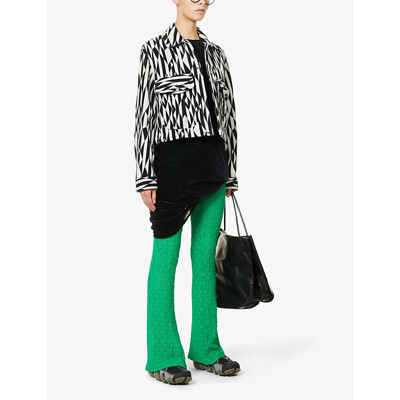 Shop Song For The Mute Slim-fit Elasticated-waist Flared-leg High-rise Woven Trousers In Green