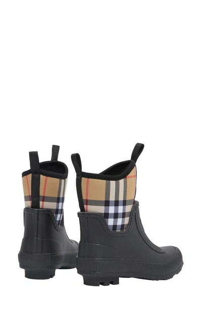 Shop Burberry Kids' Mini Flinton Check Waterproof Rain Boot In Black