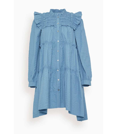 Shop Sea Sevyn Solid Seersucker Long Sleeve Button Dress In Blue
