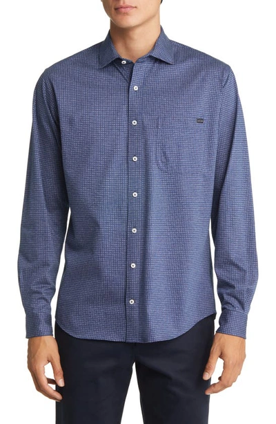 Shop Alton Lane Walker Seasonal Knit Button-up Shirt In Dark Blue Squares