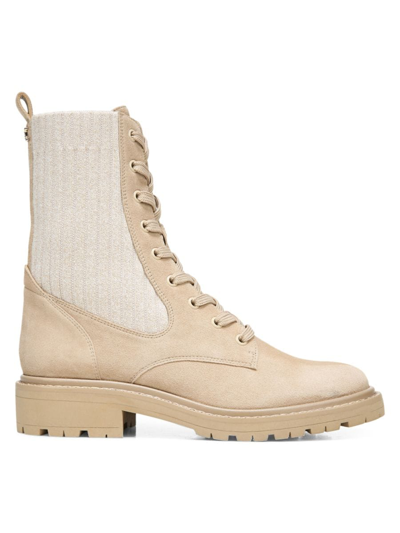 Shop Sam Edelman Women's Lydell Lug-sole Suede & Knit Combat Boots In Sesame