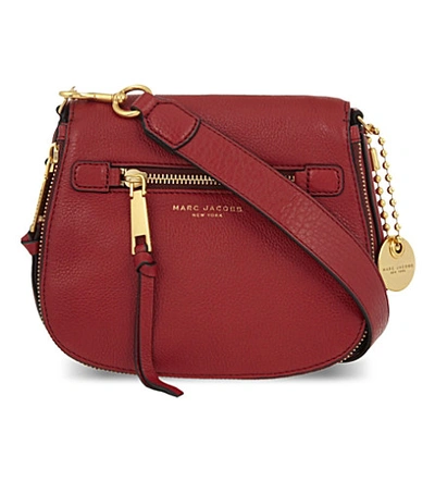 Shop Marc Jacobs Recruit Small Grained Leather Saddle Bag In Ruby Rose