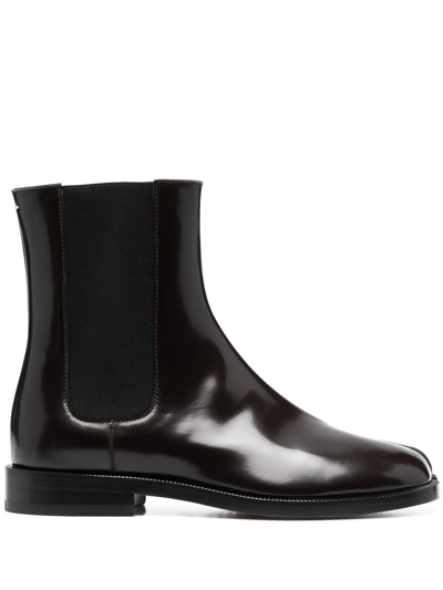 Shop Maison Margiela Tabi Leather Chelsea Boots In Brown