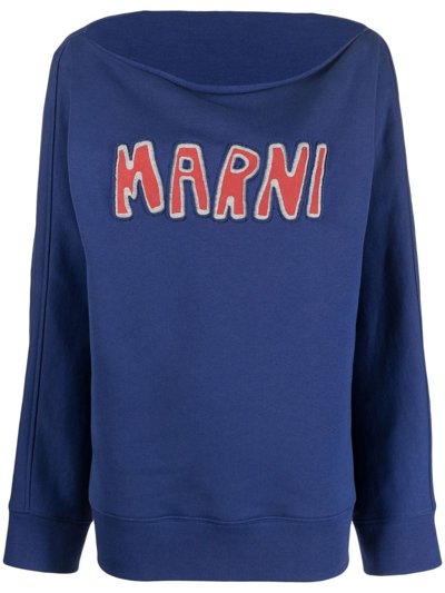 Shop Marni Logo Boat Neck Sweatshirt In Blue