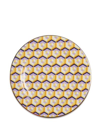 Shop La Doublej Set Of Two Geometric-print Dessert Plate In Gelb