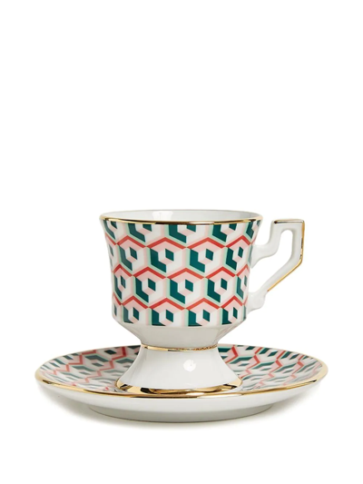 Shop La Doublej Abstract-print Espresso Cup And Saucer Set Of Two In Grün