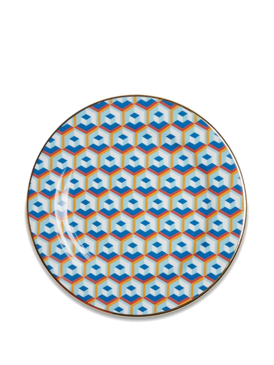 La Doublej Set Of Two Abstract-print Desert Plate In Blau