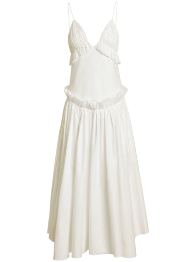 Shop Khaite Andrina Pleated Ruffled Midi Dress In White