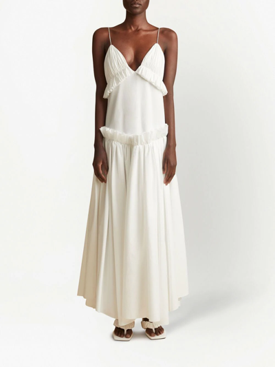 Shop Khaite Andrina Pleated Ruffled Midi Dress In White