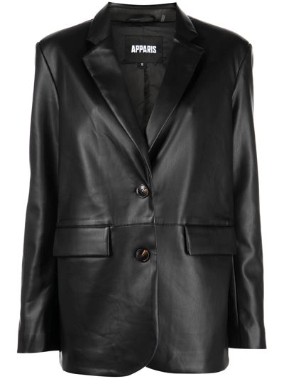 Shop Apparis Vegan-leather Button-up Blazer In Black