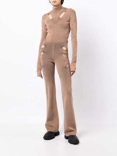 Shop Dion Lee Flared Cut-out Detail Trousers In Braun