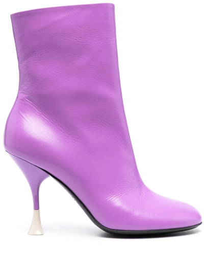 Shop 3juin 100mm Leather Ankle Boots In Violett