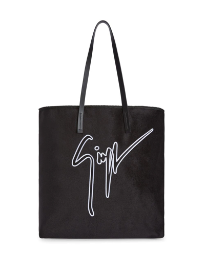 Shop Giuseppe Zanotti Embroidered-logo Shoulder Bag In Schwarz