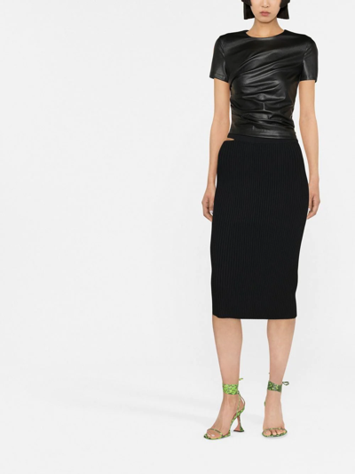 Shop Helmut Lang Gathered Faux-leather T-shirt In Schwarz