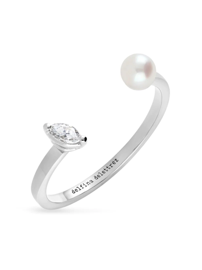 Shop Delfina Delettrez 18kt White Gold Dots Diamond And Pearl Ring In Silber
