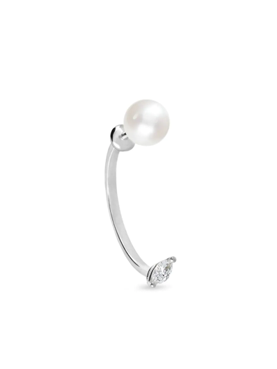 Shop Delfina Delettrez 18kt White Gold Dots Pearl And Diamond Earring In Silber