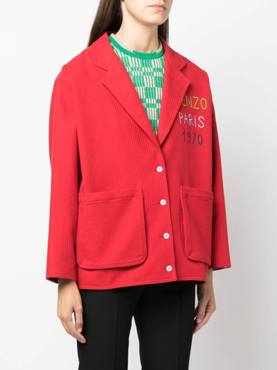Shop Kenzo Logo-embroidered Single-breasted Blazer In Rot