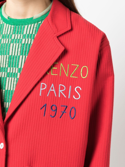 Shop Kenzo Logo-embroidered Single-breasted Blazer In Rot