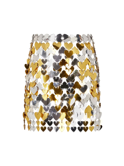 Shop Rabanne Women's Heart Chainmail Miniskirt In Silver Gold