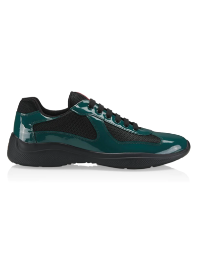 Shop Prada Men's America's Cup Patent Leather & Technical Fabric Sneakers In Petrol Nero