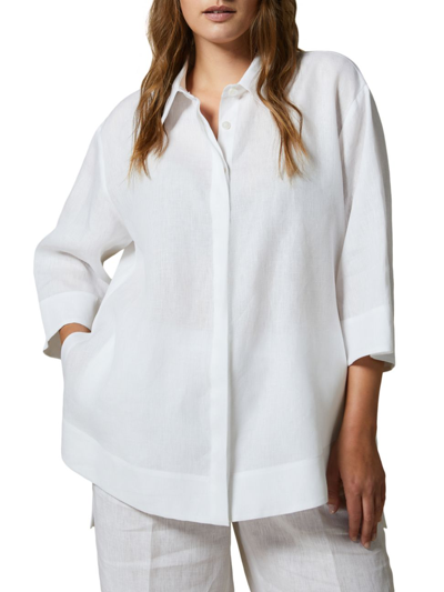 Shop Marina Rinaldi Women's Fisica Linen Button-up Tunic In White