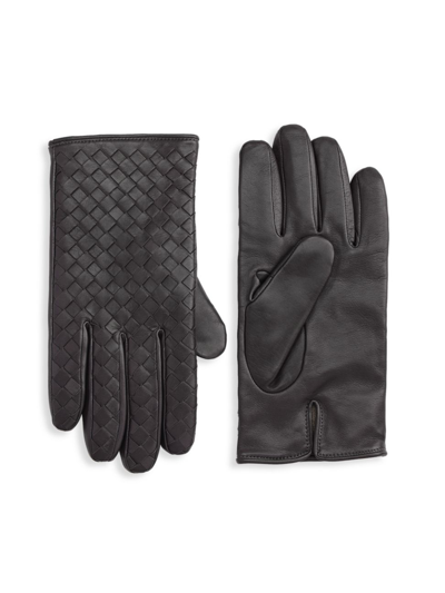 Shop Saks Fifth Avenue Men's Collection Woven Leather Gloves In Gunmetal