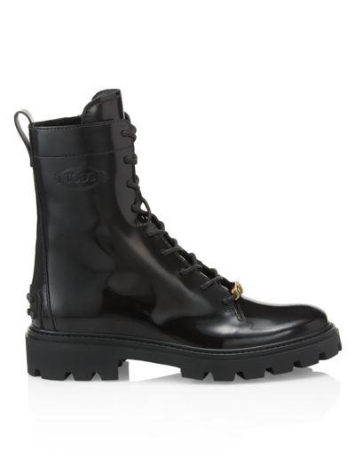 Shop Tod's Women's Leather Combat Boots In Nero