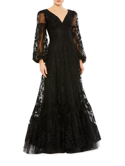Shop Mac Duggal Women's Embroidered A-line Gown In Black