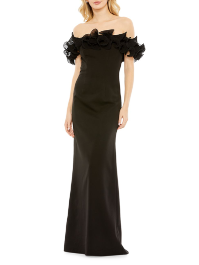 Shop Mac Duggal Women's Off-the-shoulder Ruffle Gown In Black