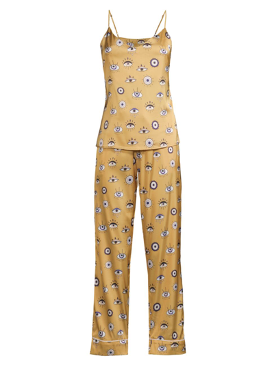 Shop Averie Sleep Women's Evil Eye Amara Long Camisole Pajama Set In Bronze Gold