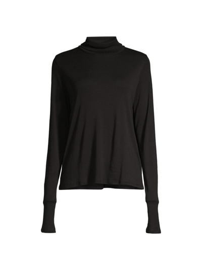 Shop Eileen Fisher Women's Turtleneck Scrunch-sleeve Top In Black