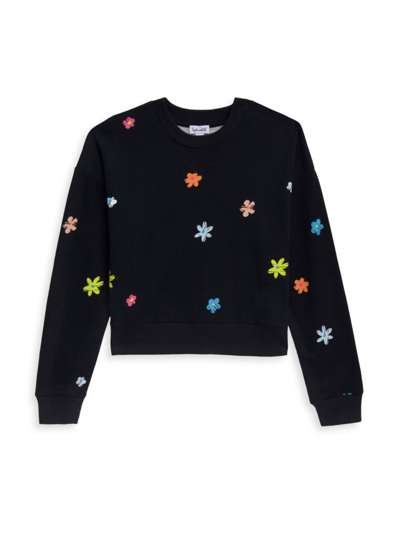 Shop Splendid Girl's Jada Floral Sweatshirt In Black