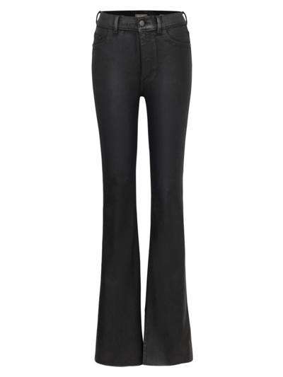 Shop Dl Premium Denim Bridget High-rise Coated Flare Jeans In Black Coated Ultimate