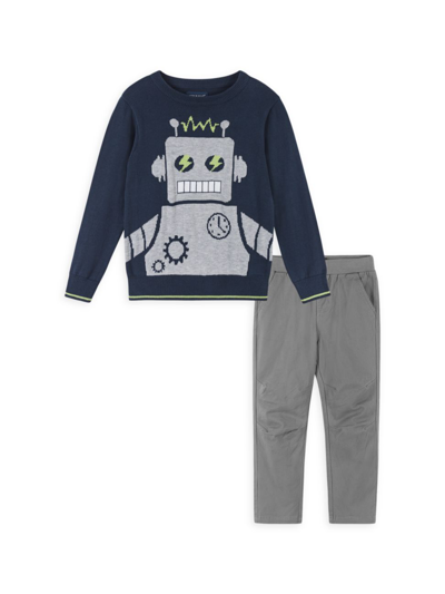 Shop Andy & Evan Little Boy's & Boy's 2-piece Character Sweater & Jogger Set In Navy Grey