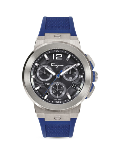 Shop Ferragamo Men's F-80 Titanium Tech Silicone Strap Watch In Blue