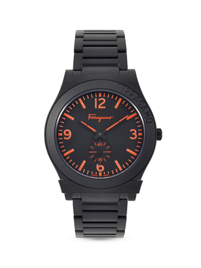 Shop Ferragamo Men's Gancini Matte & Stainless Steel Bracelet Watch In Black