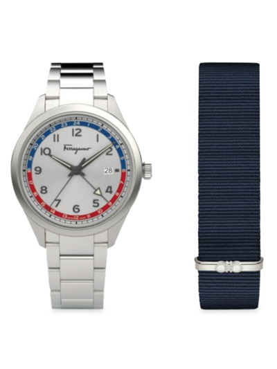 Shop Ferragamo Men's Timeless Stainless Steel Bracelet Watch In Navy
