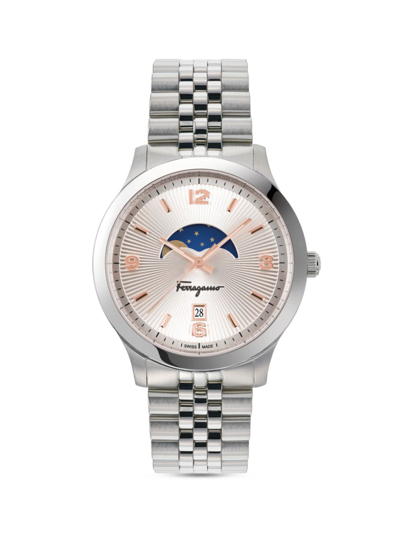 Shop Ferragamo Men's Duo Moonphase Stainless Steel Bracelet Watch