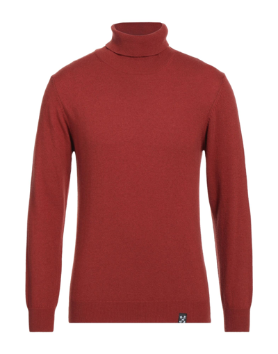 Shop Berna Man Turtleneck Rust Size Xl Polyamide, Wool, Viscose, Cashmere In Red