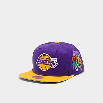 Shop Mitchell And Ness Nba Los Angeles Lakers Patch Overload Snapback Hat In Purple/yellow