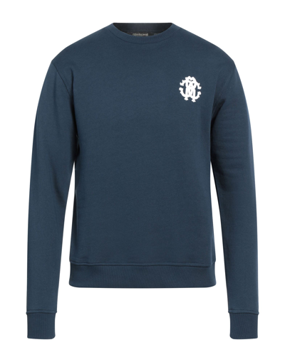 Shop Roberto Cavalli Man Sweatshirt Midnight Blue Size L Cotton
