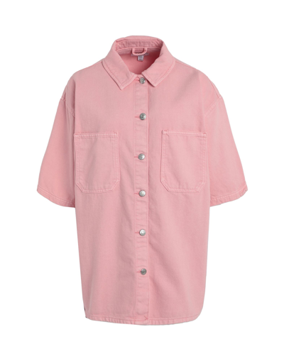 Shop Topshop Woman Denim Shirt Light Pink Size 8 Cotton
